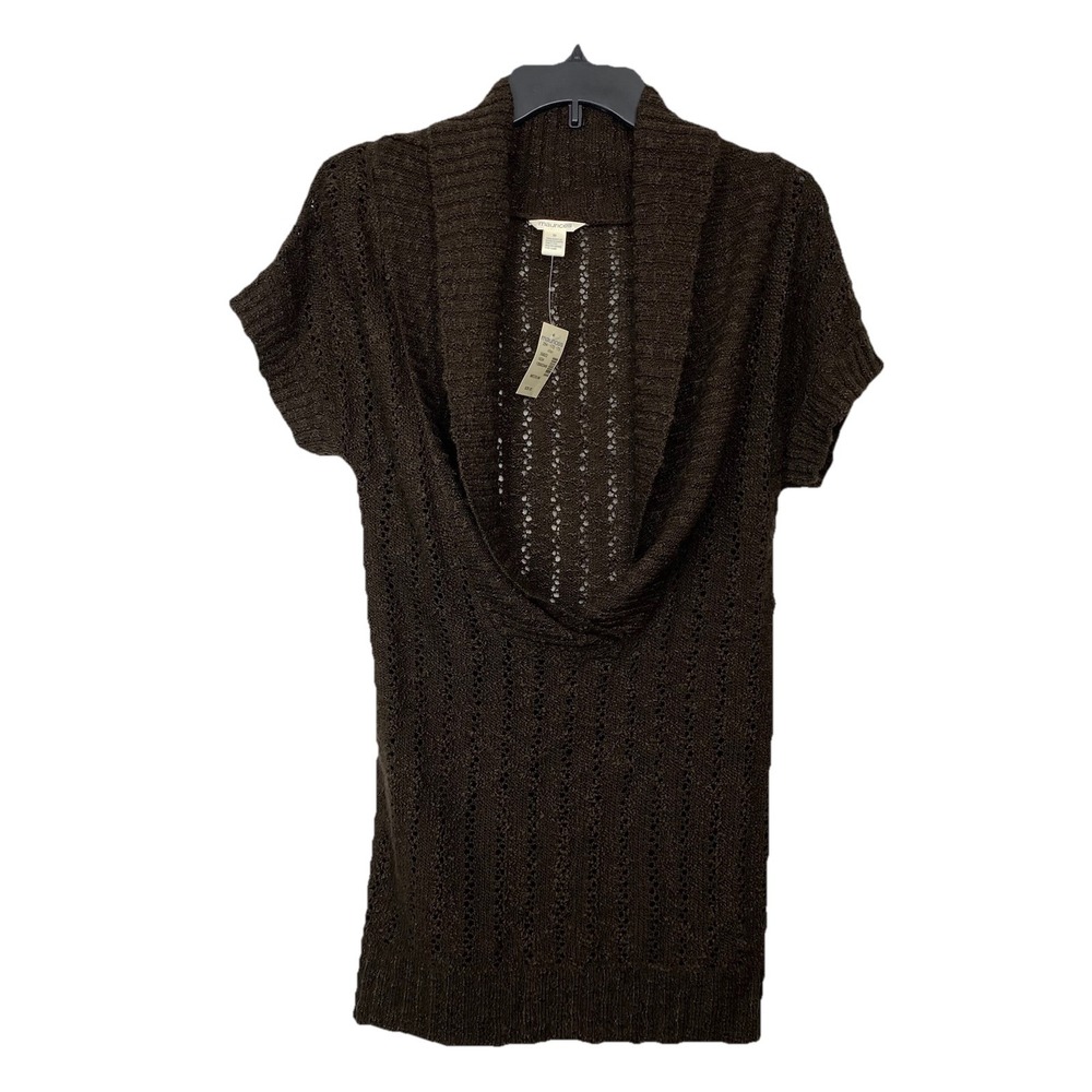 Maurices Women's Medium Brown Short Sleeve Deep V-neck Sweater Open Knit‎